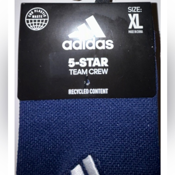 Adidas 5 Star Team Crew Socks 1 Pair Men 12-16 Navy w White Logo Cushioned NEW! - Picture 4 of 10